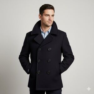 Vintage Classic Melton Navy Wool Peacoat - M, very heavy!